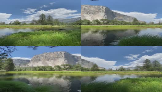 缓慢移动平移垂直视频广角约塞米蒂山和河流的倒影场景高清在线视频素材下载