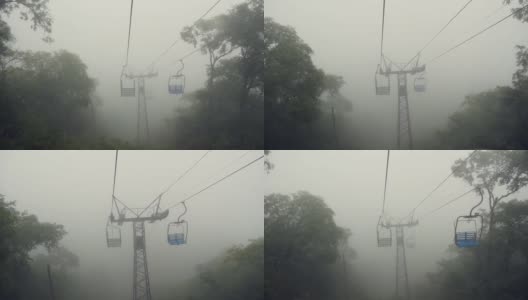 在雾中的空索道上行走高清在线视频素材下载
