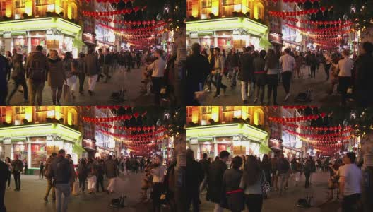 伦敦唐人街街头艺人夜景拍摄高清在线视频素材下载