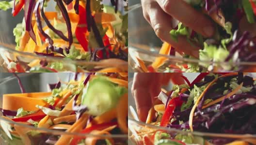 准备和混合新鲜蔬菜沙拉高清在线视频素材下载