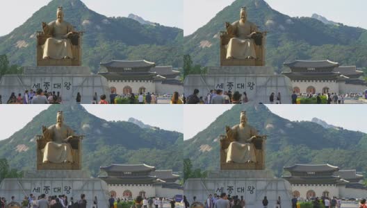光华门广场世宗王雕像，背景为光华门高清在线视频素材下载