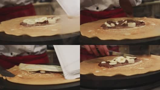 巧克力和香蕉薄饼食谱高清在线视频素材下载