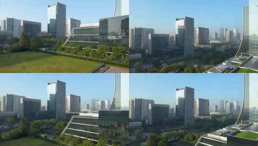 航拍中国济南中心商务区建筑景观天际线高清在线视频素材下载
