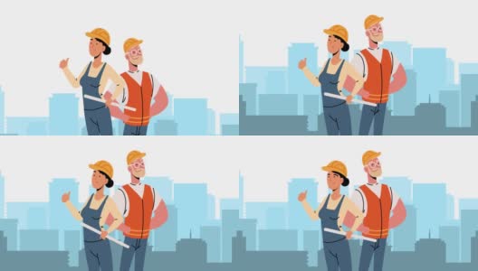 建筑商夫妇工人角色动画高清在线视频素材下载
