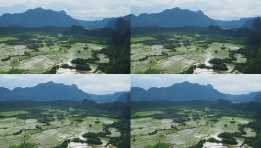 老挝万荣稻田的4k延时拍摄。高清在线视频素材下载