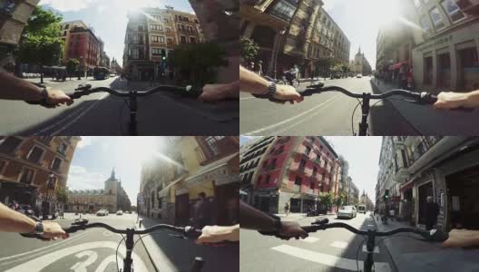 观点:在马德里的格兰维亚骑自行车高清在线视频素材下载