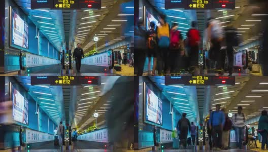 4K吨/升:新加坡樟宜机场自动扶梯上的旅客人群高清在线视频素材下载
