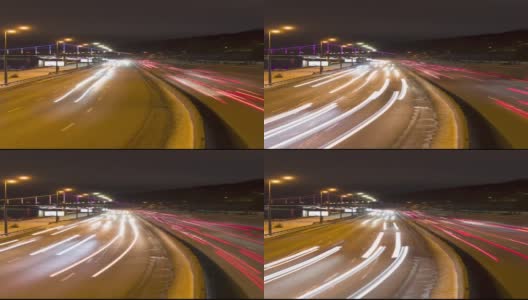 夜间交通时间流逝。车灯和刹车灯的痕迹高清在线视频素材下载