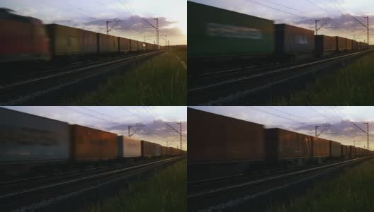 PAN货运列车日落经过(4K/超高清到高清)高清在线视频素材下载