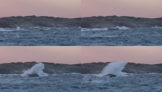夕阳中汹涌的波浪高清在线视频素材下载