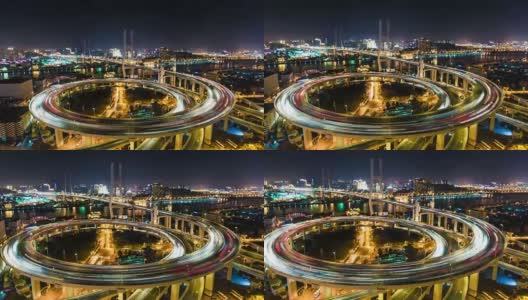 上海南浦大桥夜景-延时放大高清在线视频素材下载