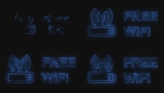 免费Wifi无线网络连接霓虹灯线图标孤立在黑色背景上。高清在线视频素材下载