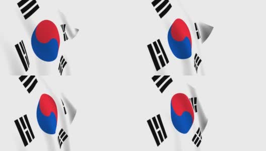 韩国国旗视频。3d韩国国旗慢动作视频。国旗在白色的背景下自由飘扬。全高清分辨率视频。特写镜头。高清在线视频素材下载