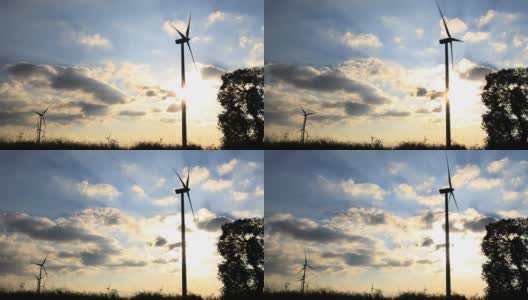 风力涡轮机场景与强大的天空高清在线视频素材下载
