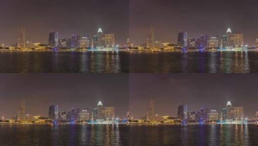 4K Time Lapse: View to Financial of Singapore Skyline at Night高清在线视频素材下载