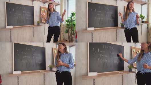 女教师在线上英语课高清在线视频素材下载