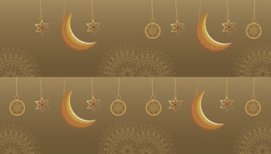 斋月卡里姆动画与月亮和星星挂高清在线视频素材下载