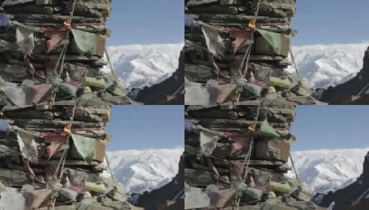 尼泊尔山顶上的祈祷旗高清在线视频素材下载