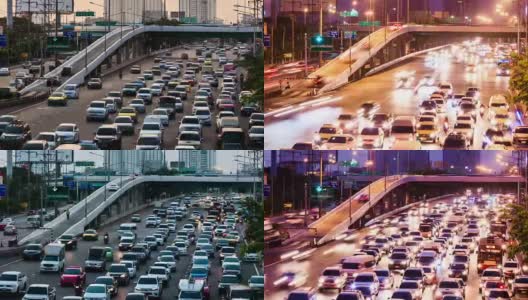 时光流逝，汽车行驶在高速公路上高清在线视频素材下载