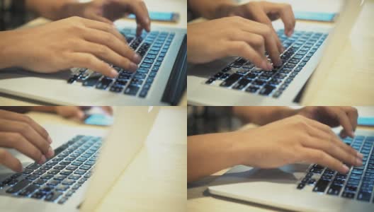 在家里用笔记本电脑手写写博客。手放在键盘上高清在线视频素材下载