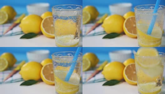 苏打水与柠檬片-股票视频高清在线视频素材下载