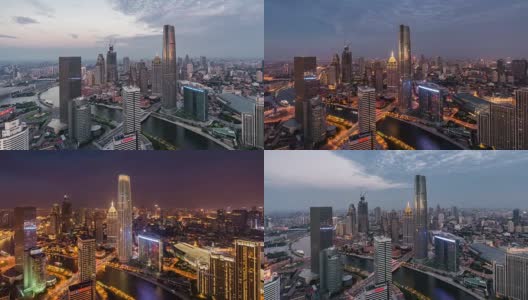 T/L WS HA PAN戏剧性的天津城市天际线(昼与夜的匹配)高清在线视频素材下载