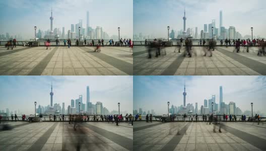 中国，上海:在阴天里，游客们欣赏着外滩的景色高清在线视频素材下载