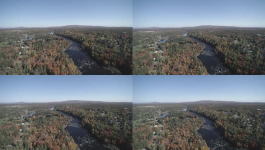 鸟瞰图的河流在森林自然，魁北克，加拿大高清在线视频素材下载