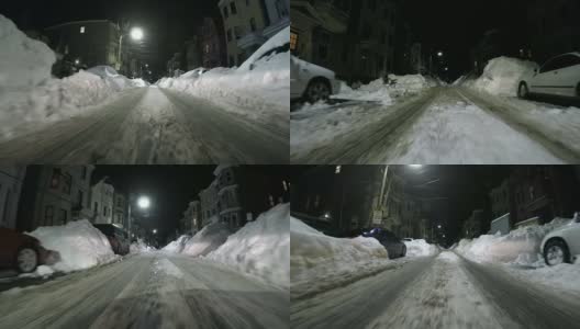 2015年的暴风雪过后，我开车沿着波士顿的街道行驶高清在线视频素材下载