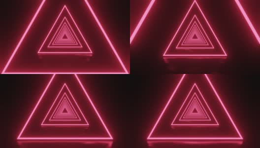 动画飞行在抽象的未来隧道粉红色霓虹灯三角形。无缝循环科幻运动图形高清在线视频素材下载