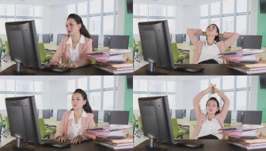 疲惫的女商人在办公室休息高清在线视频素材下载