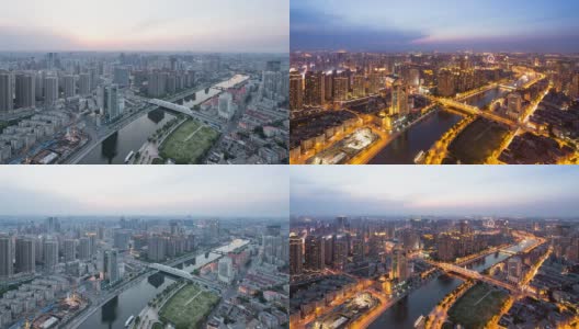 天津的现代建筑与都市景观从早到晚，时光流逝。高清在线视频素材下载