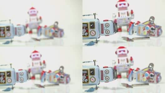 三个坏掉的玩具机器人高清在线视频素材下载