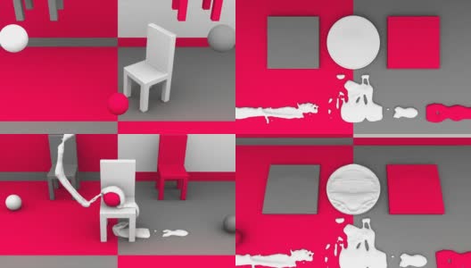 椅子，弹跳球和Copyspace在红白灰高清在线视频素材下载