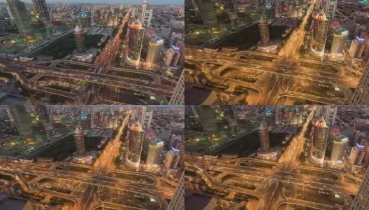 时光流逝——北京城市交通，从黄昏到夜晚，国贸桥(WS HA pan)高清在线视频素材下载