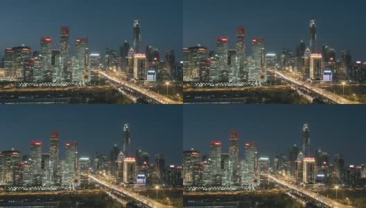 T/L WS HA PAN高角度北京天际线在晚上/北京，中国高清在线视频素材下载
