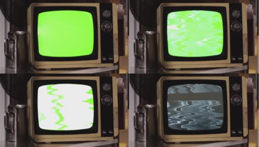 绿色屏幕的复古电视爆炸。关闭了。高清在线视频素材下载