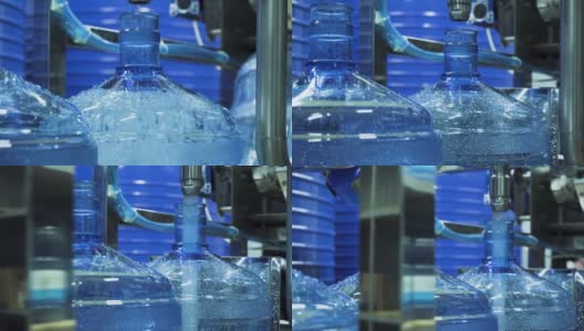 饮用水工厂输送带上的新塑料瓶高清在线视频素材下载