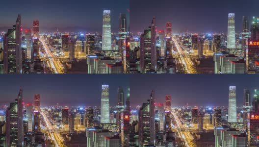 T/L MS HA ZO Beijing CBD and City Traffic at Night / Beijing, China高清在线视频素材下载