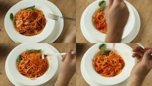 时间流逝:15秒内吃完加番茄酱的意大利面高清在线视频素材下载