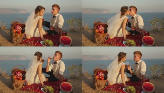 海边浪漫的婚礼野餐高清在线视频素材下载