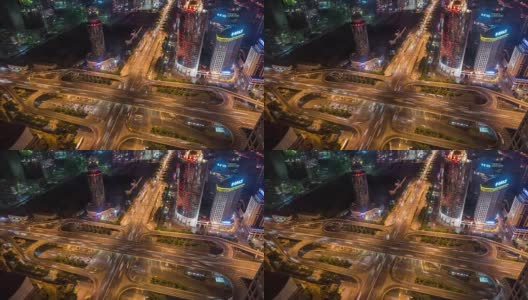 时间推移-北京城市交通夜间鸟瞰图(WS)高清在线视频素材下载