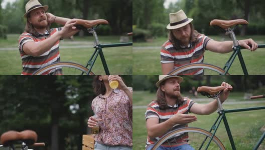 一个男人帮一个女人骑自行车高清在线视频素材下载