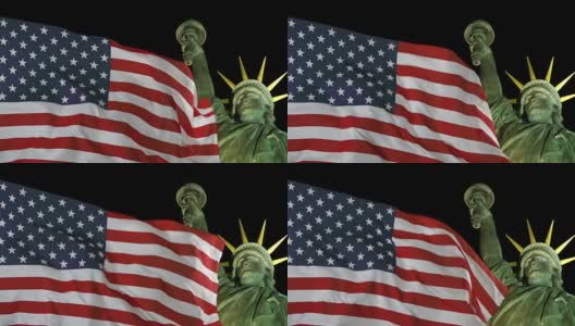美国国旗在自由女神像前飘扬-真实画面，不是CGI(美国)高清在线视频素材下载
