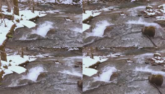 冬山河床上的浮水。高清在线视频素材下载
