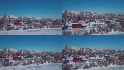 鸟瞰图，冬天的城市彭扎，俄罗斯的冬天高清在线视频素材下载