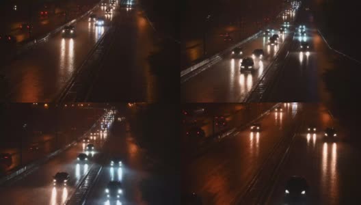 雨夜高速公路上驶过的汽车高清在线视频素材下载