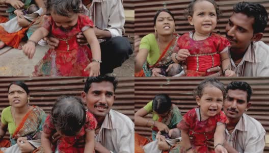 幸福的印度亚裔农村家庭，有两个孩子高清在线视频素材下载