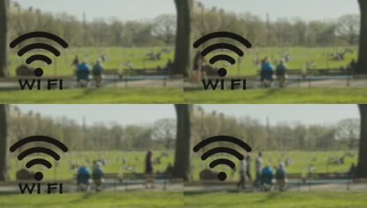 公园内闪烁Wifi热点无线技术高清在线视频素材下载