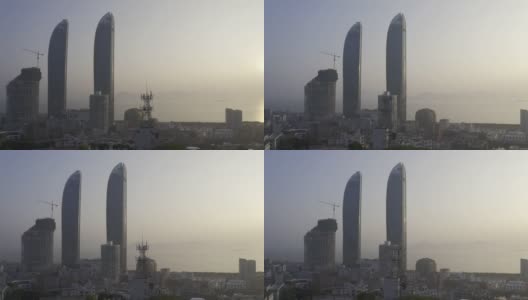 现代城市背景下的5G信号塔高清在线视频素材下载